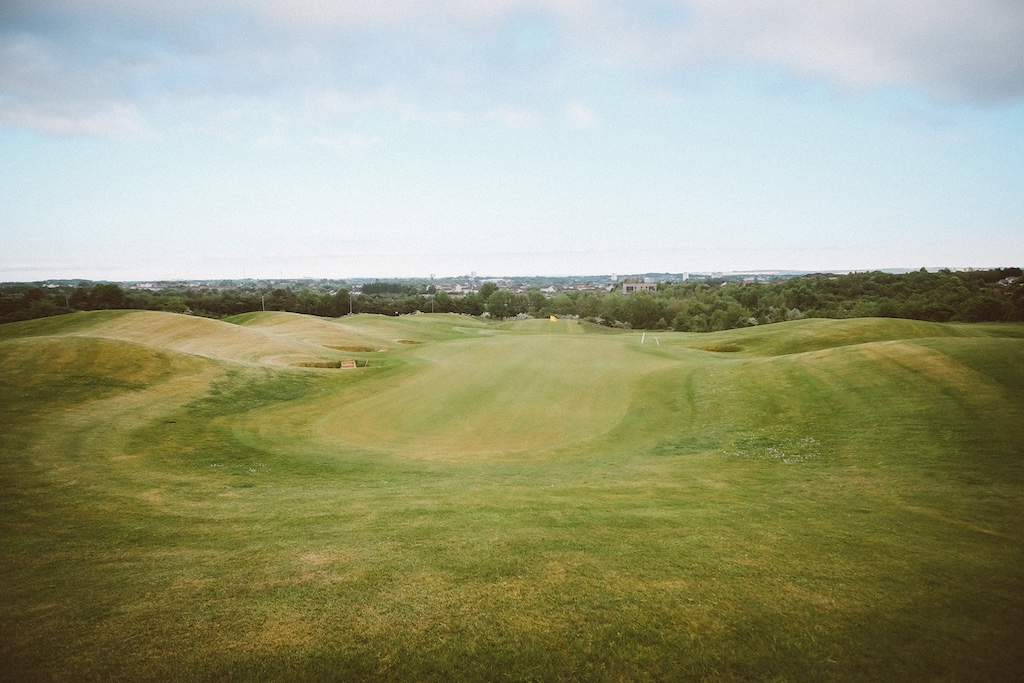 Aerial view of Playsport Golf course green in East Kilbride