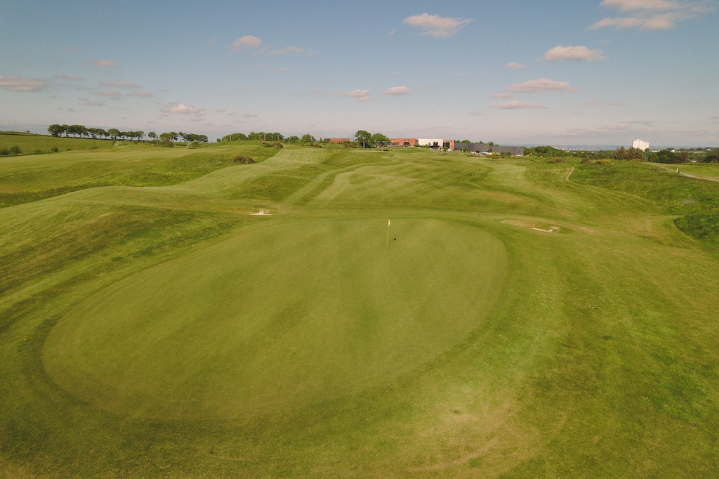 Aerial view of Playsport Golf course green in East Kilbride