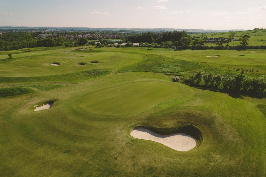 Aerial view of Playsport Golf course green in East Kilbride