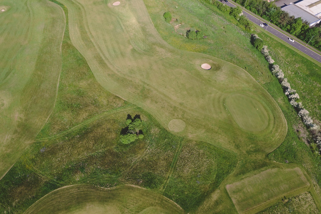 Aerial view of Playsport Golf course green in East Kilbride