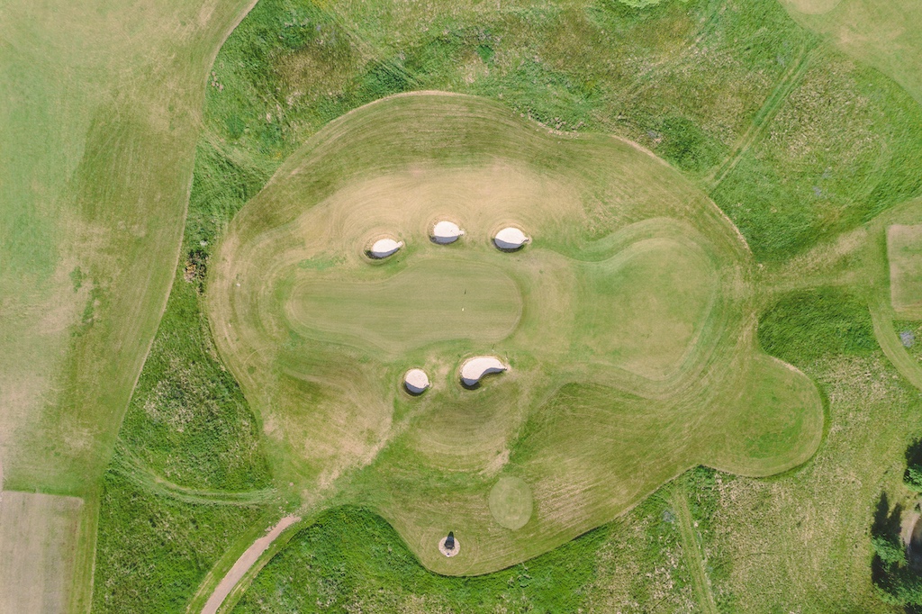 Aerial view of Playsport Golf course green in East Kilbride