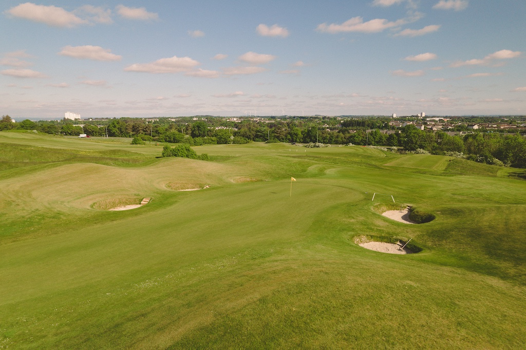 Aerial view of Playsport Golf course green in East Kilbride