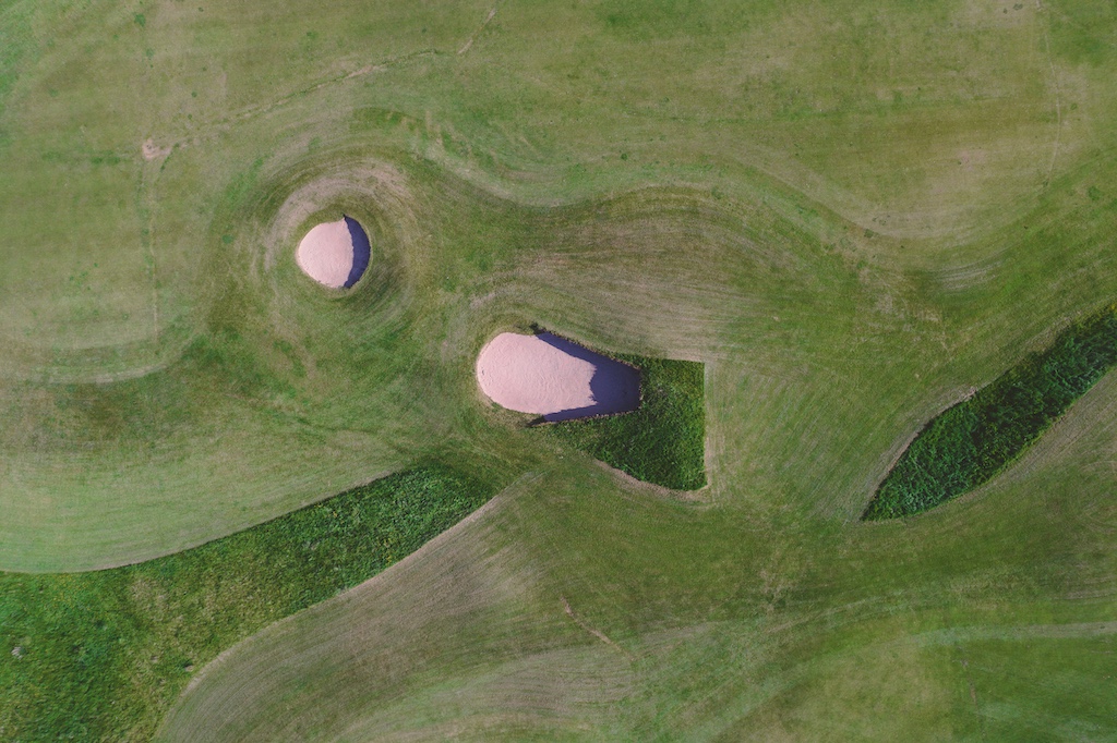 Aerial view of Playsport Golf course green in East Kilbride