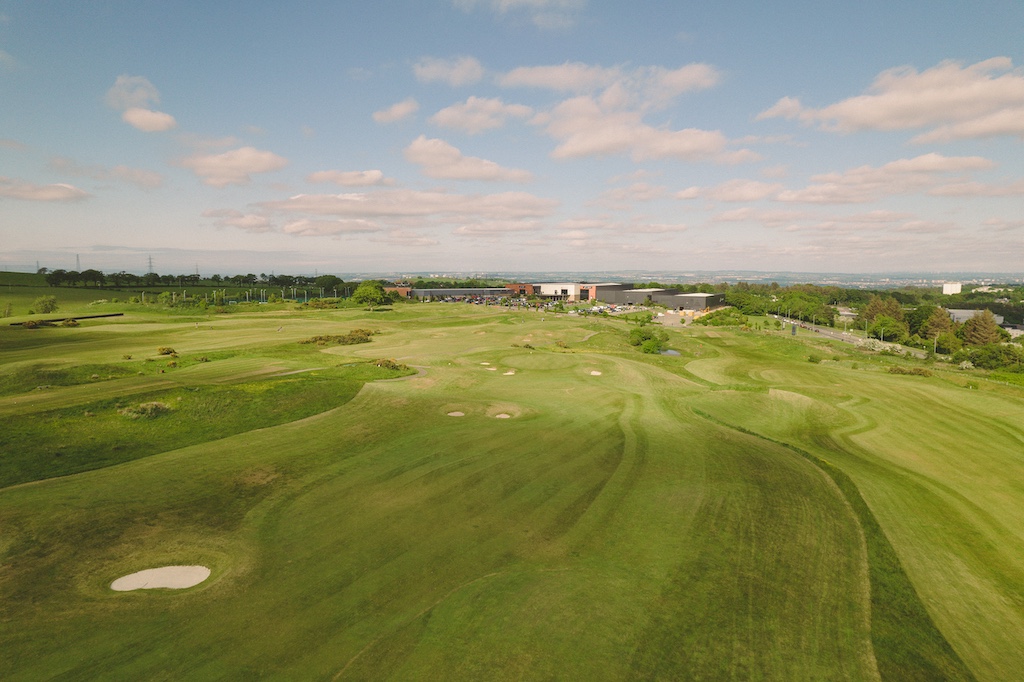 Aerial view of Playsport Golf course green in East Kilbride