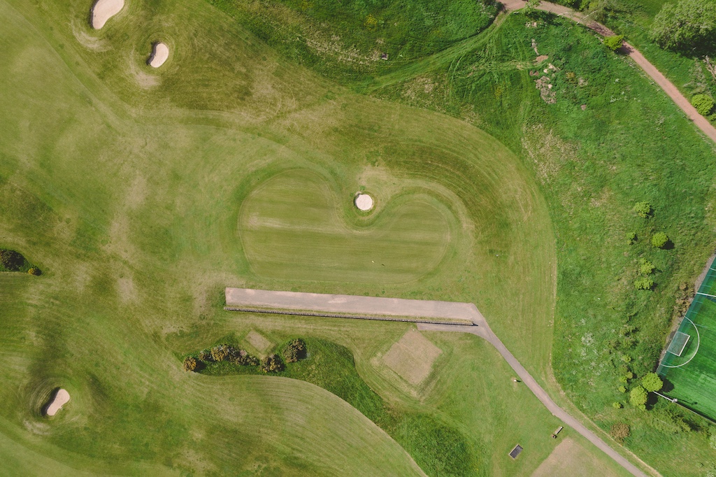 Aerial view of Playsport Golf course green in East Kilbride