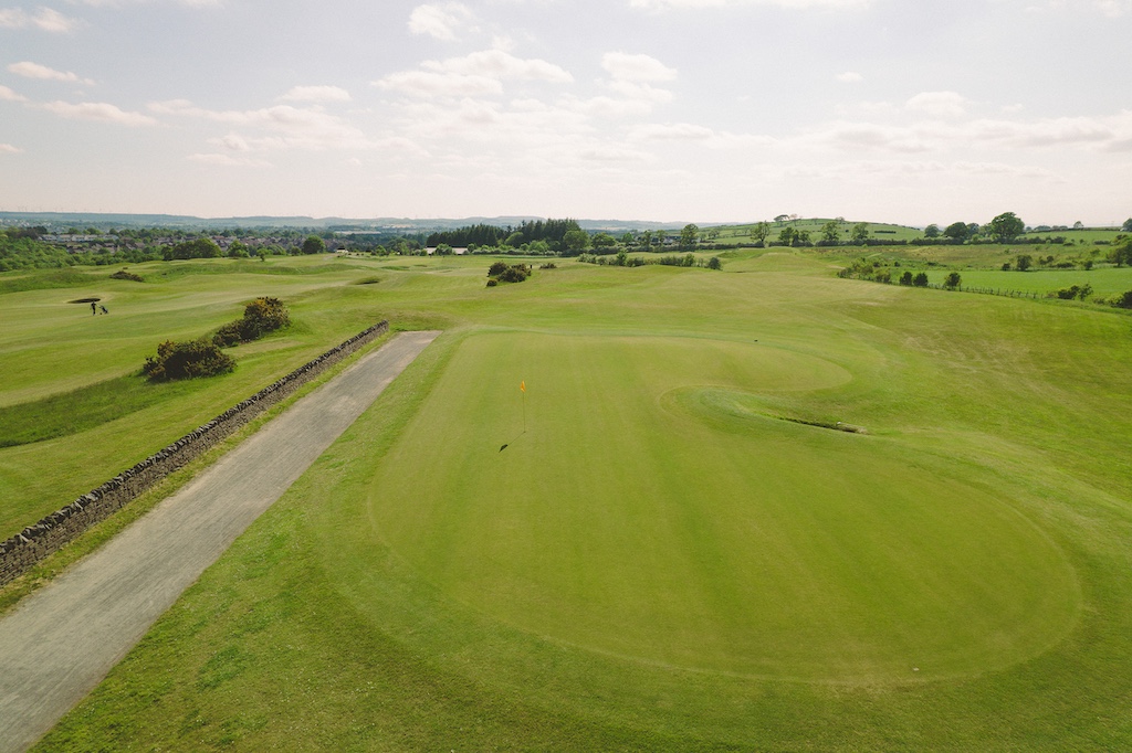 Aerial view of Playsport Golf course green in East Kilbride