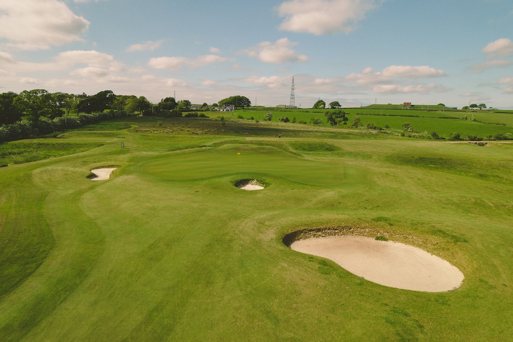 Aerial view of Playsport Golf course green in East Kilbride