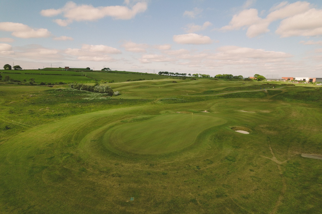 Aerial view of Playsport Golf course green in East Kilbride