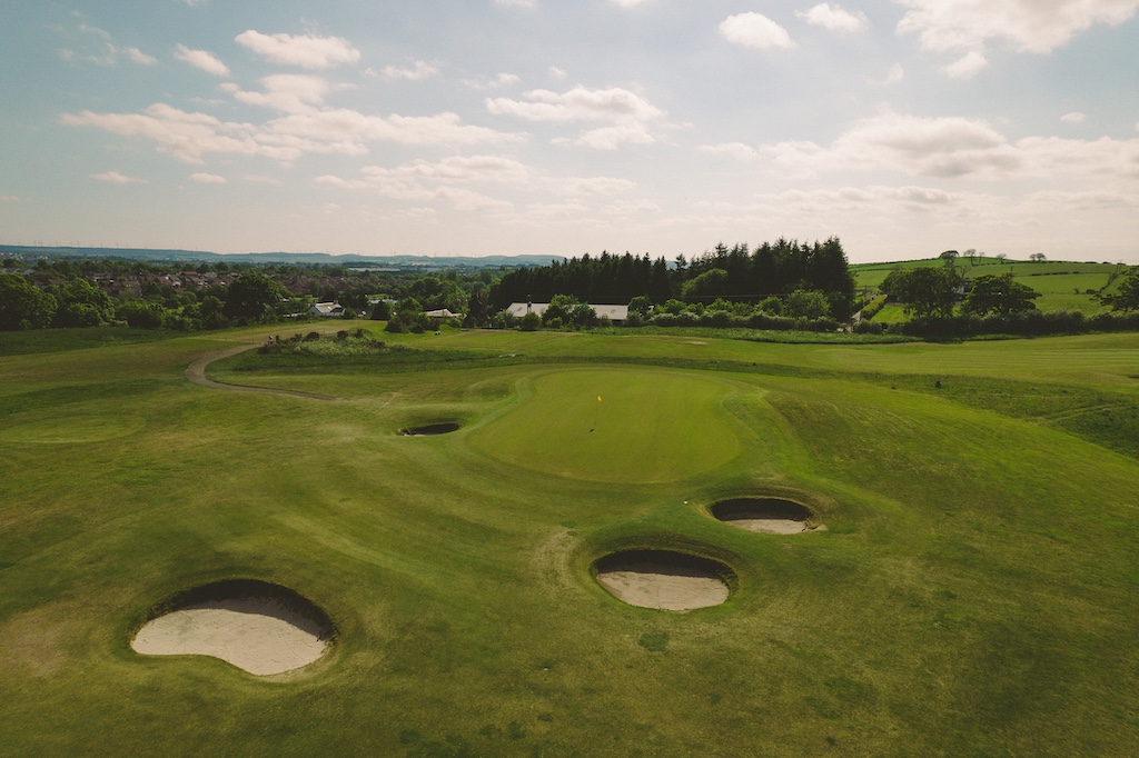 Aerial view of Playsport Golf course green in East Kilbride